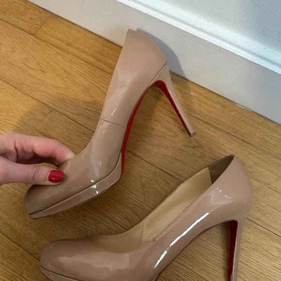 Christian Louboutin Simple Pumps Platform Stiletto Heel Nude Patent Leather 39.5 - Picture 7 of 13